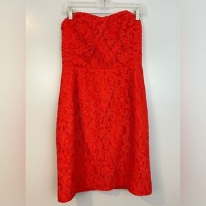 NWT J. Crew Kelsey Poppy Red Leavers Lace Strapless Sheath/Mini Dress Size 8